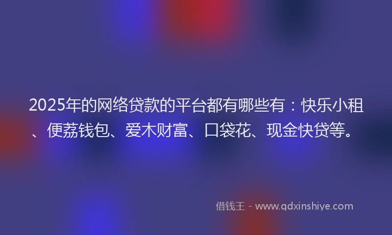 2025年的网络贷款的平台都有哪些有：快乐小租、便荔钱包、爱木财富、口袋花、现金快贷等。