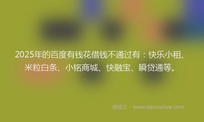 2025年的百度有钱花借钱不通过有：快乐小租、米粒白条、小铭商城、快融宝、瞬贷通等。