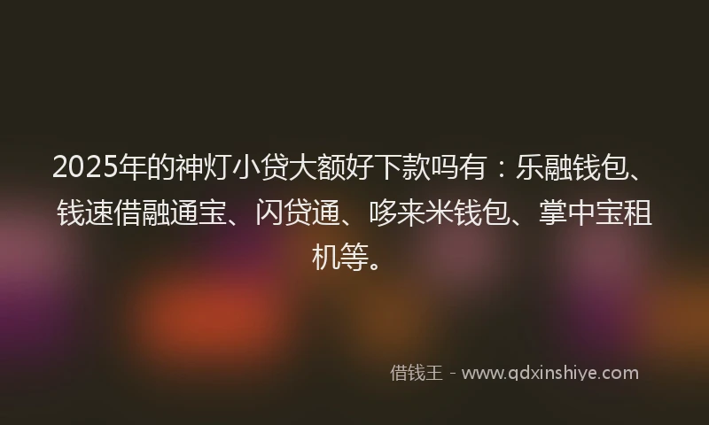 2025年的神灯小贷大额好下款吗有：乐融钱包、钱速借融通宝、闪贷通、哆来米钱包、掌中宝租机等。