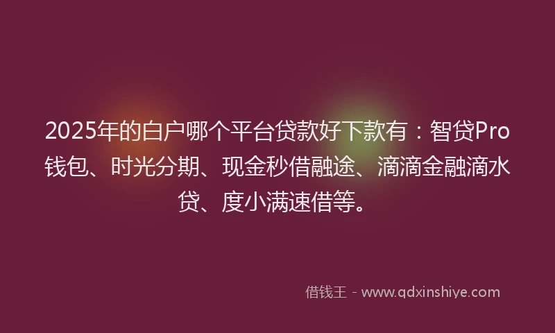 2025年的白户哪个平台贷款好下款有：智贷Pro钱包、时光分期、现金秒借融途、滴滴金融滴水贷、度小满速借等。