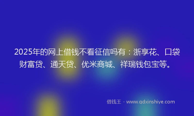 2025年的网上借钱不看征信吗有：浙享花、口袋财富贷、通天贷、优米商城、祥瑞钱包宝等。
