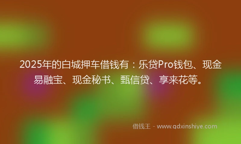 2025年的白城押车借钱有：乐贷Pro钱包、现金易融宝、现金秘书、甄信贷、享来花等。
