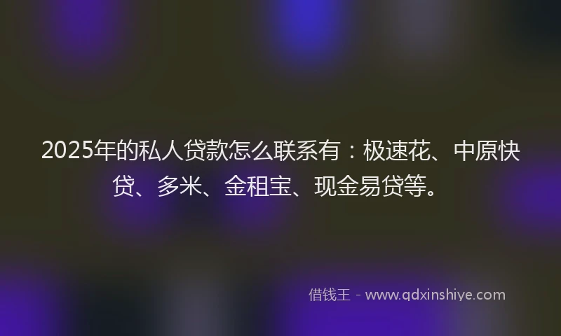 2025年的私人贷款怎么联系有：极速花、中原快贷、多米、金租宝、现金易贷等。