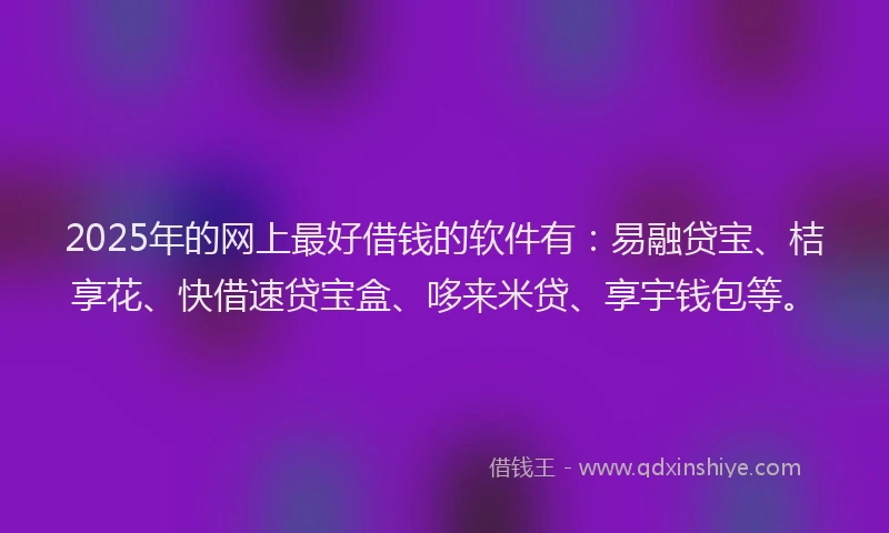 2025年的网上最好借钱的软件有：易融贷宝、桔享花、快借速贷宝盒、哆来米贷、享宇钱包等。