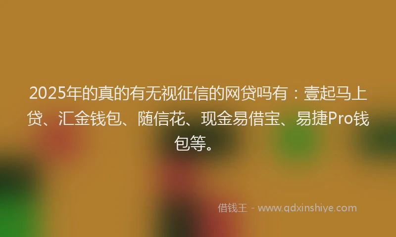 2025年的真的有无视征信的网贷吗有：壹起马上贷、汇金钱包、随信花、现金易借宝、易捷Pro钱包等。