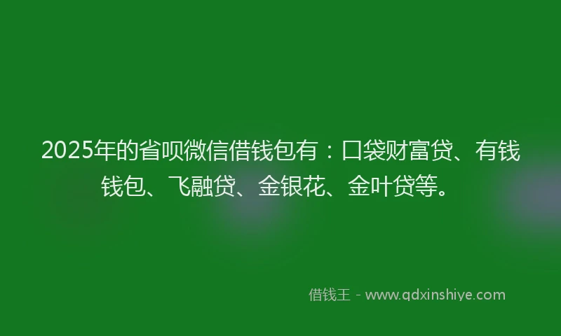 2025年的省呗微信借钱包有：口袋财富贷、有钱钱包、飞融贷、金银花、金叶贷等。