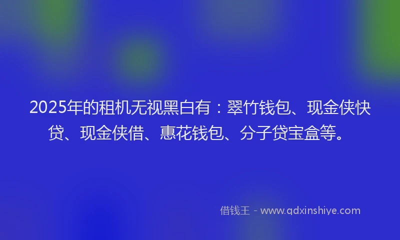 2025年的租机无视黑白有：翠竹钱包、现金侠快贷、现金侠借、惠花钱包、分子贷宝盒等。