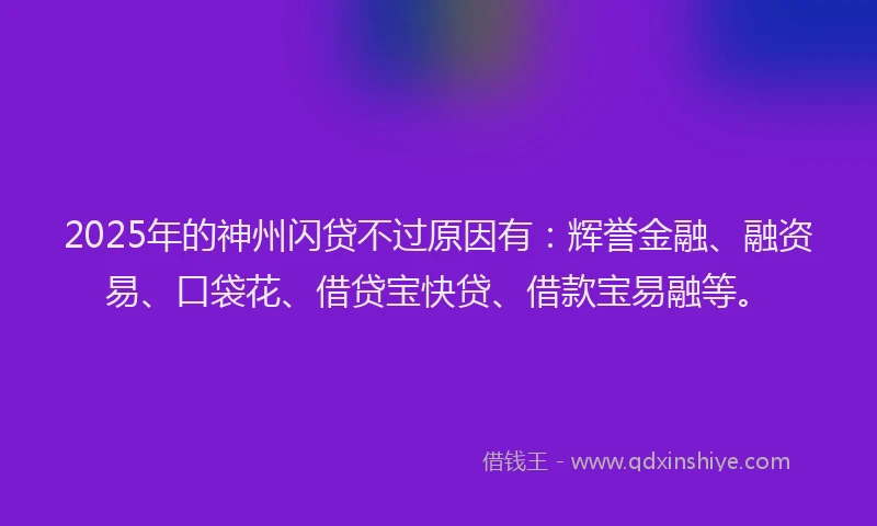 2025年的神州闪贷不过原因有：辉誉金融、融资易、口袋花、借贷宝快贷、借款宝易融等。
