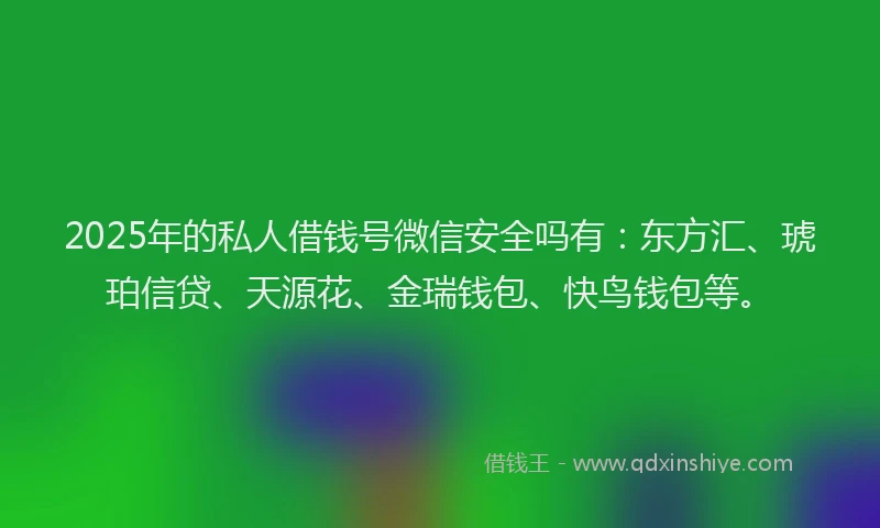 2025年的私人借钱号微信安全吗有：东方汇、琥珀信贷、天源花、金瑞钱包、快鸟钱包等。