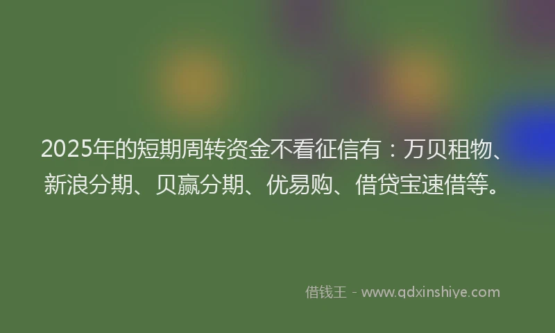 2025年的短期周转资金不看征信有：万贝租物、新浪分期、贝赢分期、优易购、借贷宝速借等。