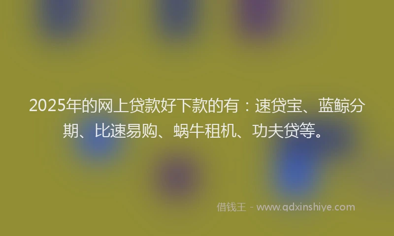2025年的网上贷款好下款的有：速贷宝、蓝鲸分期、比速易购、蜗牛租机、功夫贷等。