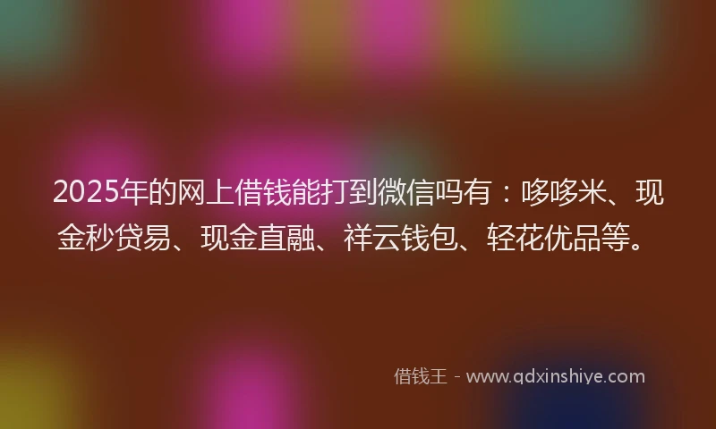 2025年的网上借钱能打到微信吗有：哆哆米、现金秒贷易、现金直融、祥云钱包、轻花优品等。