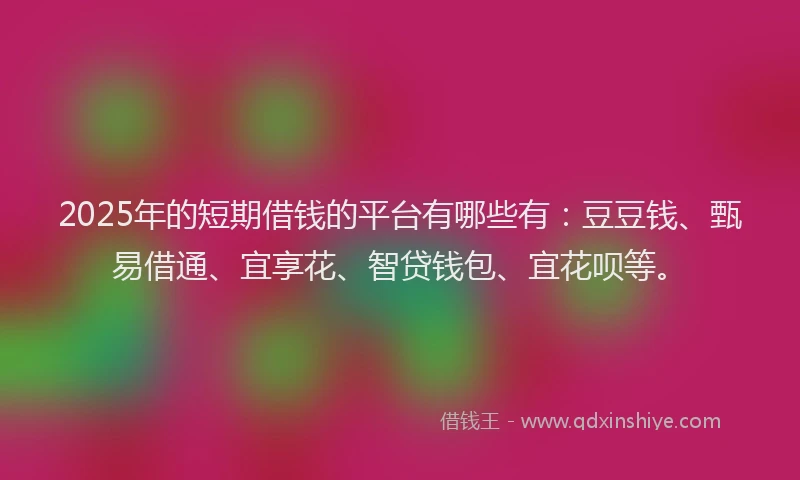 2025年的短期借钱的平台有哪些有：豆豆钱、甄易借通、宜享花、智贷钱包、宜花呗等。
