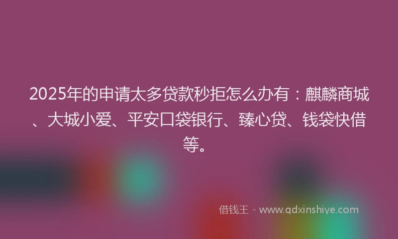 2025年的申请太多贷款秒拒怎么办有：麒麟商城、大城小爱、平安口袋银行、臻心贷、钱袋快借等。
