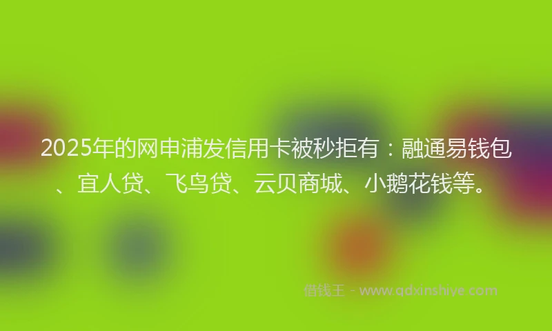 2025年的网申浦发信用卡被秒拒有：融通易钱包、宜人贷、飞鸟贷、云贝商城、小鹅花钱等。