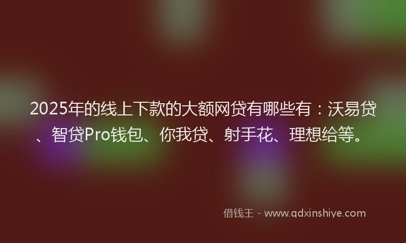 2025年的线上下款的大额网贷有哪些有：沃易贷、智贷Pro钱包、你我贷、射手花、理想给等。