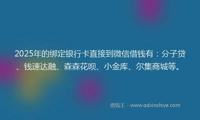 2025年的绑定银行卡直接到微信借钱有：分子贷、钱速达融、森森花呗、小金库、尔集商城等。