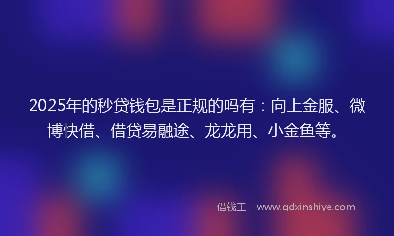 2025年的秒贷钱包是正规的吗有：向上金服、微博快借、借贷易融途、龙龙用、小金鱼等。