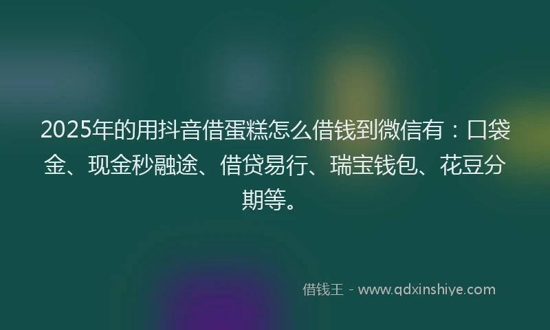 2025年的用抖音借蛋糕怎么借钱到微信有：口袋金、现金秒融途、借贷易行、瑞宝钱包、花豆分期等。