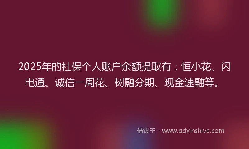 2025年的社保个人账户余额提取有：恒小花、闪电通、诚信一周花、树融分期、现金速融等。