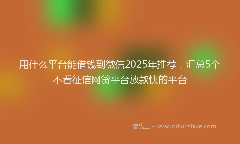 用什么平台能借钱到微信2025年推荐，汇总5个不看征信网贷平台放款快的平台