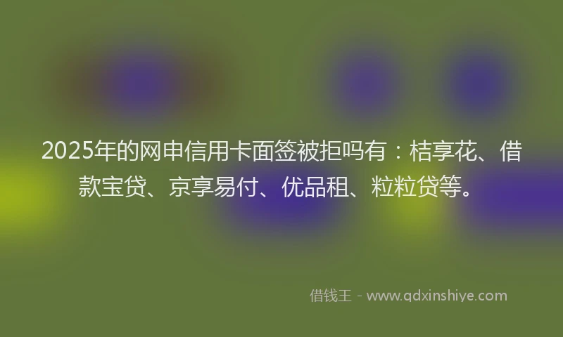 2025年的网申信用卡面签被拒吗有：桔享花、借款宝贷、京享易付、优品租、粒粒贷等。