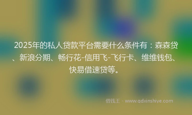 2025年的私人贷款平台需要什么条件有：森森贷、新浪分期、畅行花-信用飞-飞行卡、维维钱包、快易借速贷等。