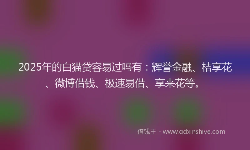 2025年的白猫贷容易过吗有：辉誉金融、桔享花、微博借钱、极速易借、享来花等。