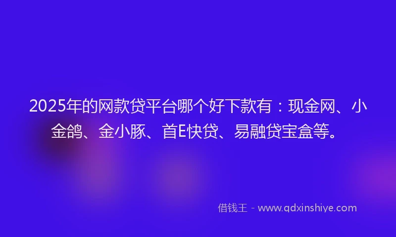 2025年的网款贷平台哪个好下款有：现金网、小金鸽、金小豚、首E快贷、易融贷宝盒等。