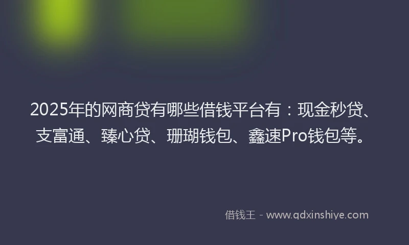 2025年的网商贷有哪些借钱平台有：现金秒贷、支富通、臻心贷、珊瑚钱包、鑫速Pro钱包等。
