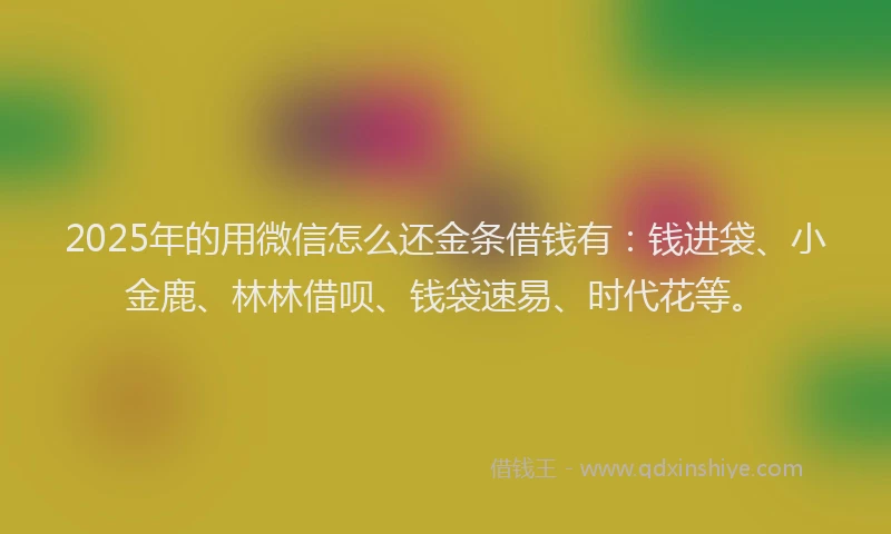 2025年的用微信怎么还金条借钱有：钱进袋、小金鹿、林林借呗、钱袋速易、时代花等。