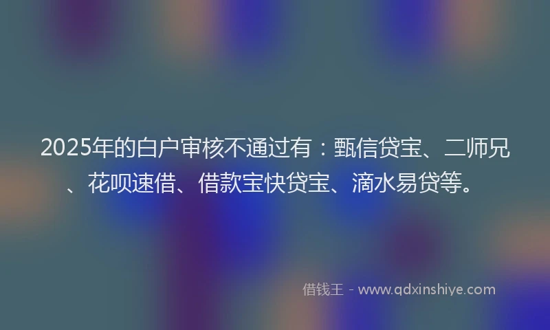 2025年的白户审核不通过有：甄信贷宝、二师兄、花呗速借、借款宝快贷宝、滴水易贷等。