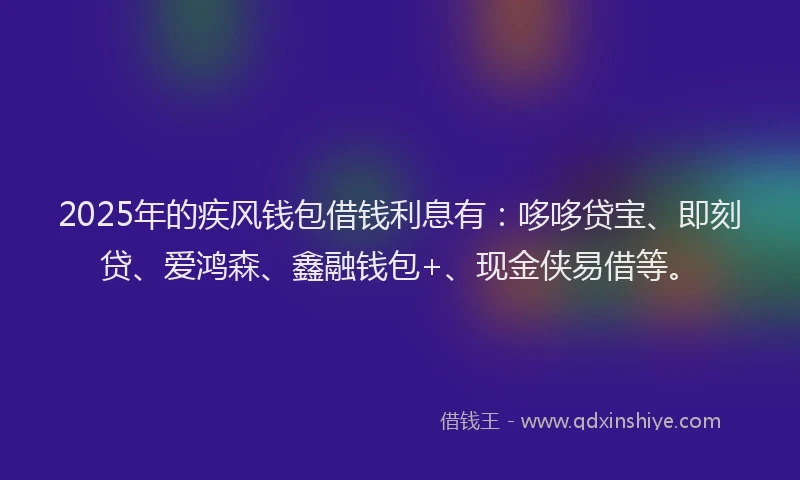 2025年的疾风钱包借钱利息有：哆哆贷宝、即刻贷、爱鸿森、鑫融钱包+、现金侠易借等。