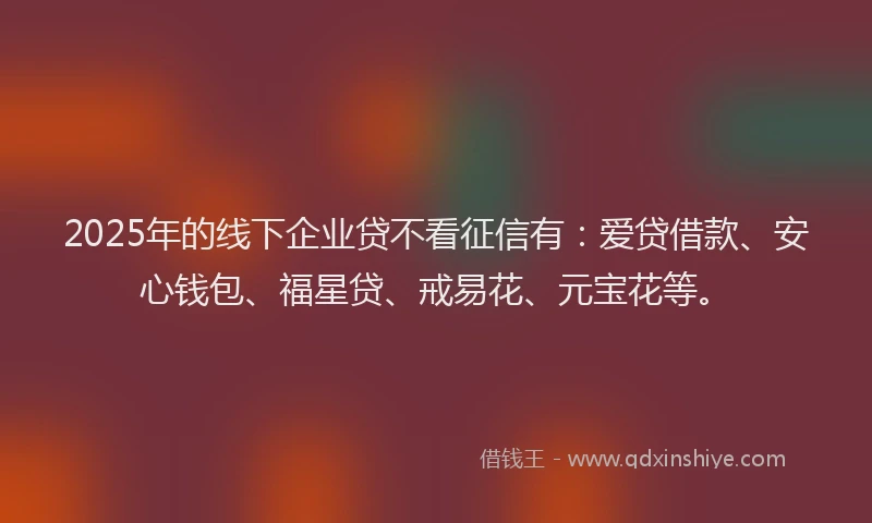 2025年的线下企业贷不看征信有：爱贷借款、安心钱包、福星贷、戒易花、元宝花等。