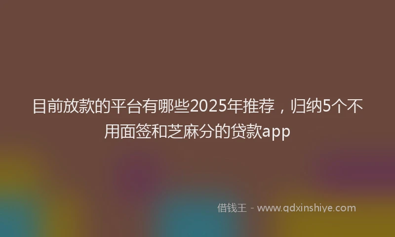 目前放款的平台有哪些2025年推荐，归纳5个不用面签和芝麻分的贷款app