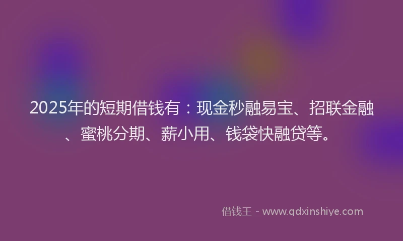 2025年的短期借钱有：现金秒融易宝、招联金融、蜜桃分期、薪小用、钱袋快融贷等。