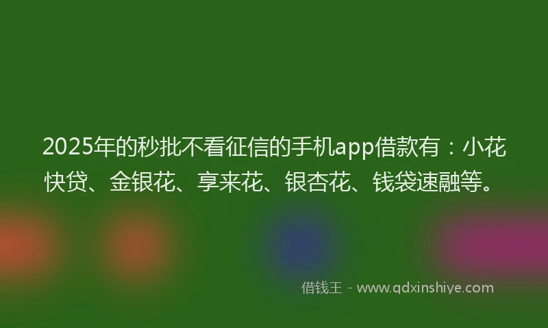 2025年的秒批不看征信的手机app借款有：小花快贷、金银花、享来花、银杏花、钱袋速融等。