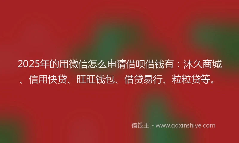 2025年的用微信怎么申请借呗借钱有：沐久商城、信用快贷、旺旺钱包、借贷易行、粒粒贷等。