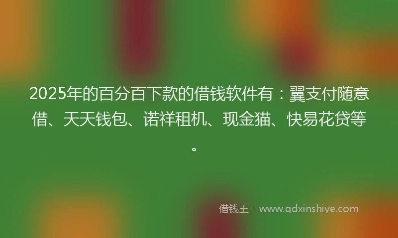 2025年的百分百下款的借钱软件有：翼支付随意借、天天钱包、诺祥租机、现金猫、快易花贷等。