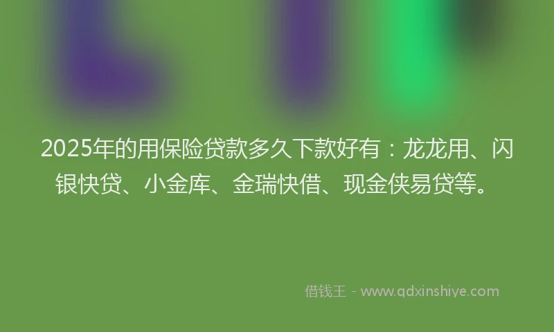 2025年的用保险贷款多久下款好有：龙龙用、闪银快贷、小金库、金瑞快借、现金侠易贷等。