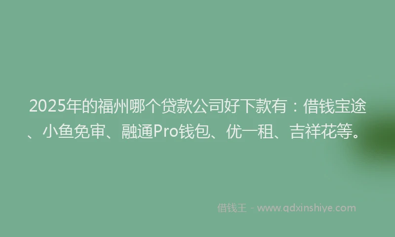 2025年的福州哪个贷款公司好下款有：借钱宝途、小鱼免审、融通Pro钱包、优一租、吉祥花等。