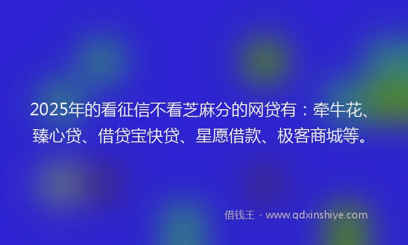 2025年的看征信不看芝麻分的网贷有：牵牛花、臻心贷、借贷宝快贷、星愿借款、极客商城等。