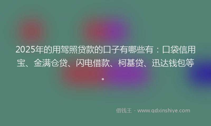 2025年的用驾照贷款的口子有哪些有：口袋信用宝、金满仓贷、闪电借款、柯基贷、迅达钱包等。