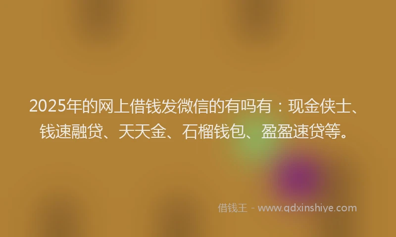 2025年的网上借钱发微信的有吗有：现金侠士、钱速融贷、天天金、石榴钱包、盈盈速贷等。