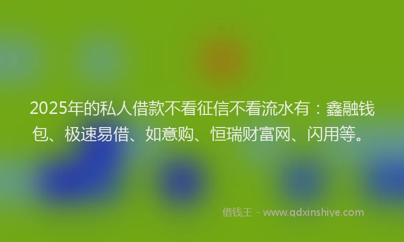 2025年的私人借款不看征信不看流水有：鑫融钱包、极速易借、如意购、恒瑞财富网、闪用等。