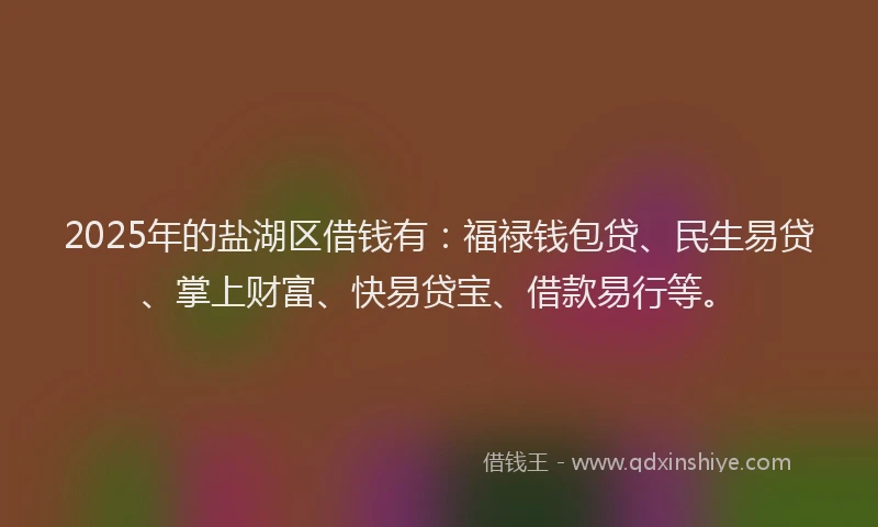 2025年的盐湖区借钱有：福禄钱包贷、民生易贷、掌上财富、快易贷宝、借款易行等。