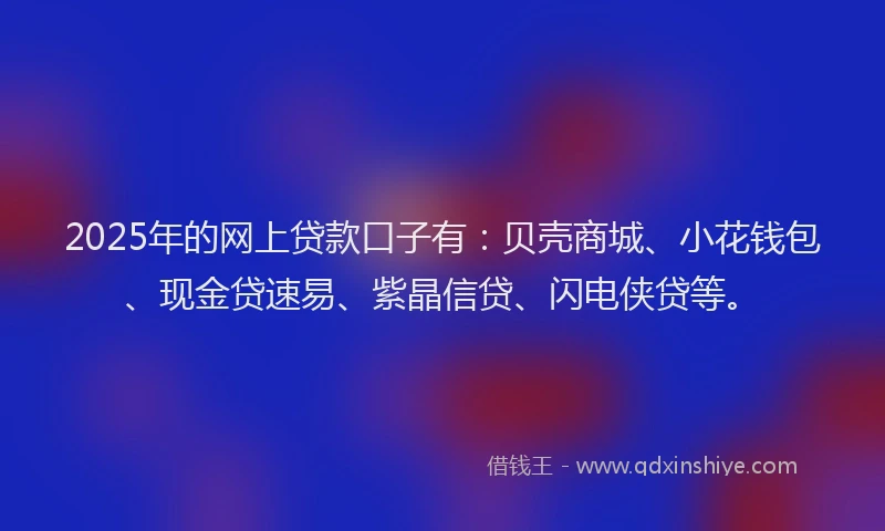 2025年的网上贷款口子有：贝壳商城、小花钱包、现金贷速易、紫晶信贷、闪电侠贷等。