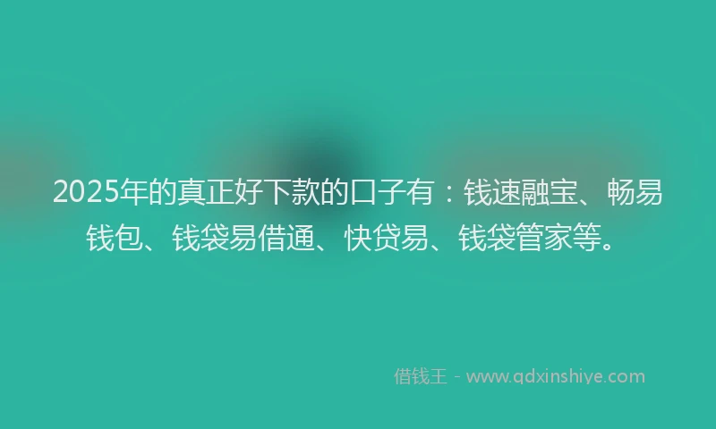 2025年的真正好下款的口子有：钱速融宝、畅易钱包、钱袋易借通、快贷易、钱袋管家等。