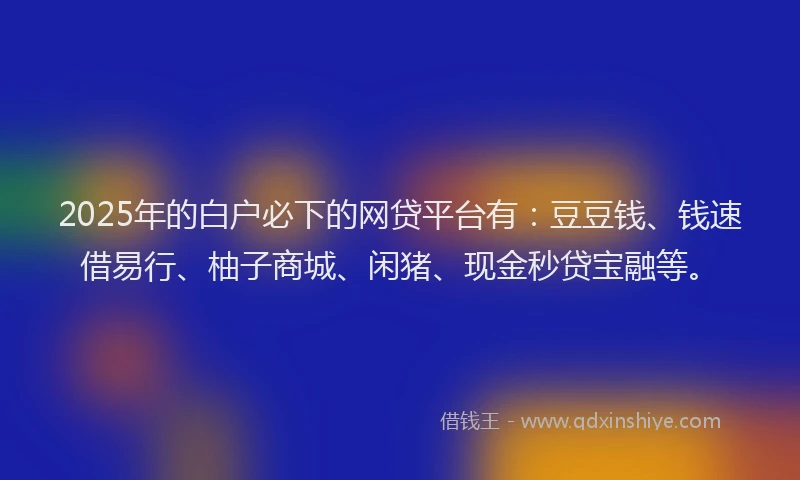 2025年的白户必下的网贷平台有：豆豆钱、钱速借易行、柚子商城、闲猪、现金秒贷宝融等。