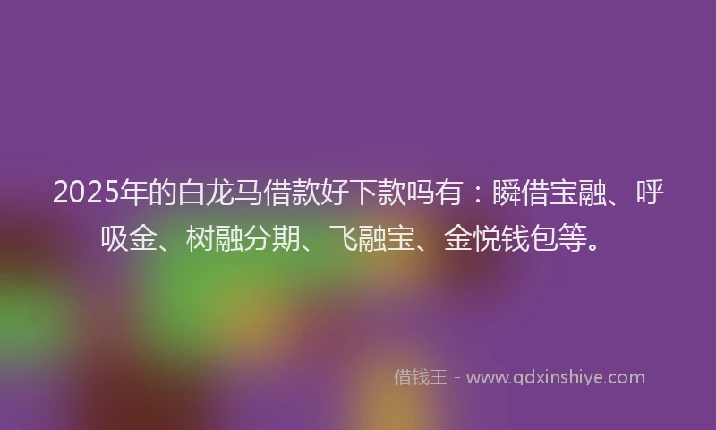 2025年的白龙马借款好下款吗有：瞬借宝融、呼吸金、树融分期、飞融宝、金悦钱包等。